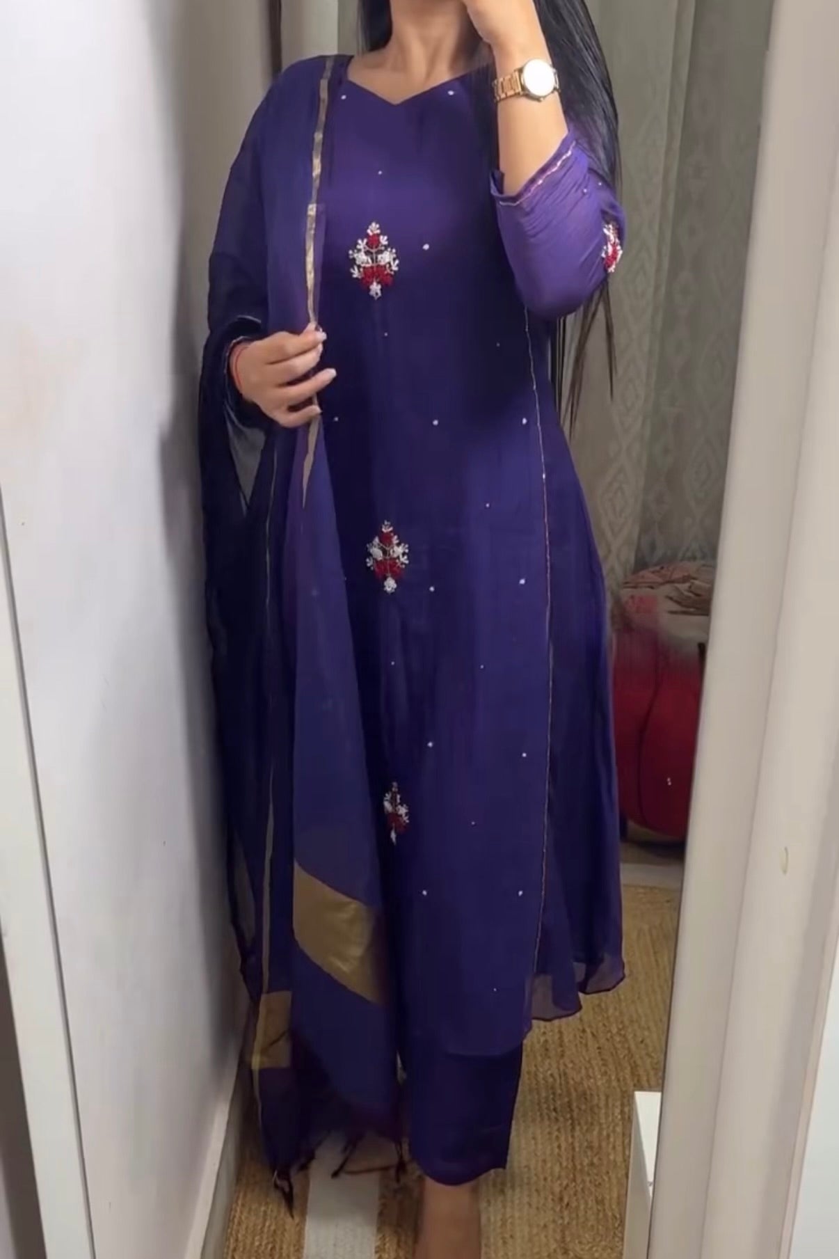 “Myra” Purple Mul Chanderi A-Line Anarkali Kurta set