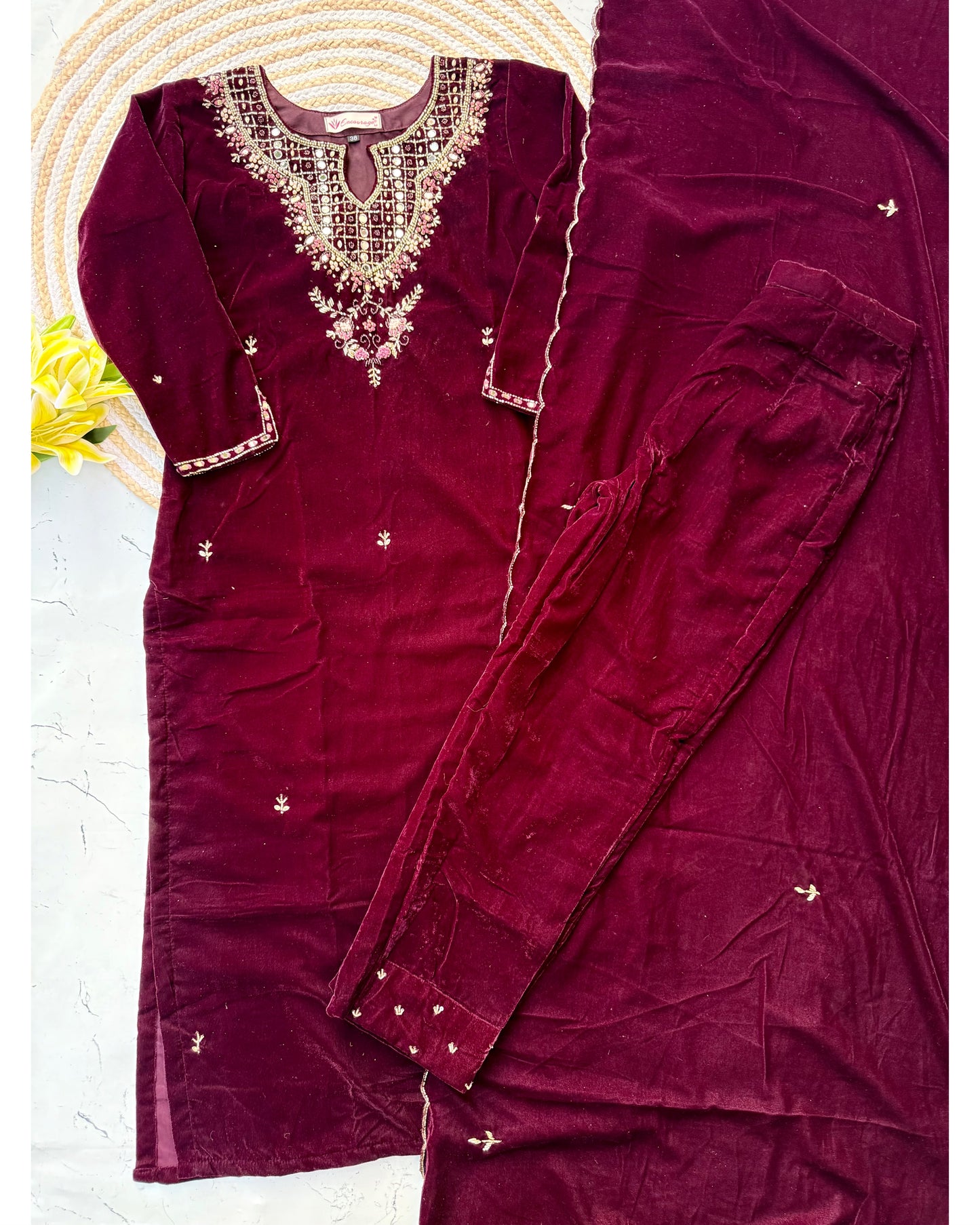 “Jivika” Maroon heavy velvet handwork suit set