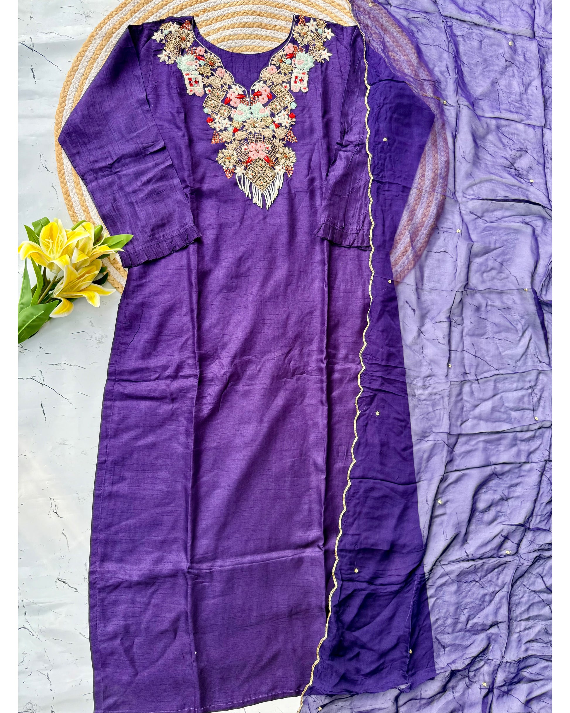 “Aahana ” Premium heavy handwork dola silk kurti set