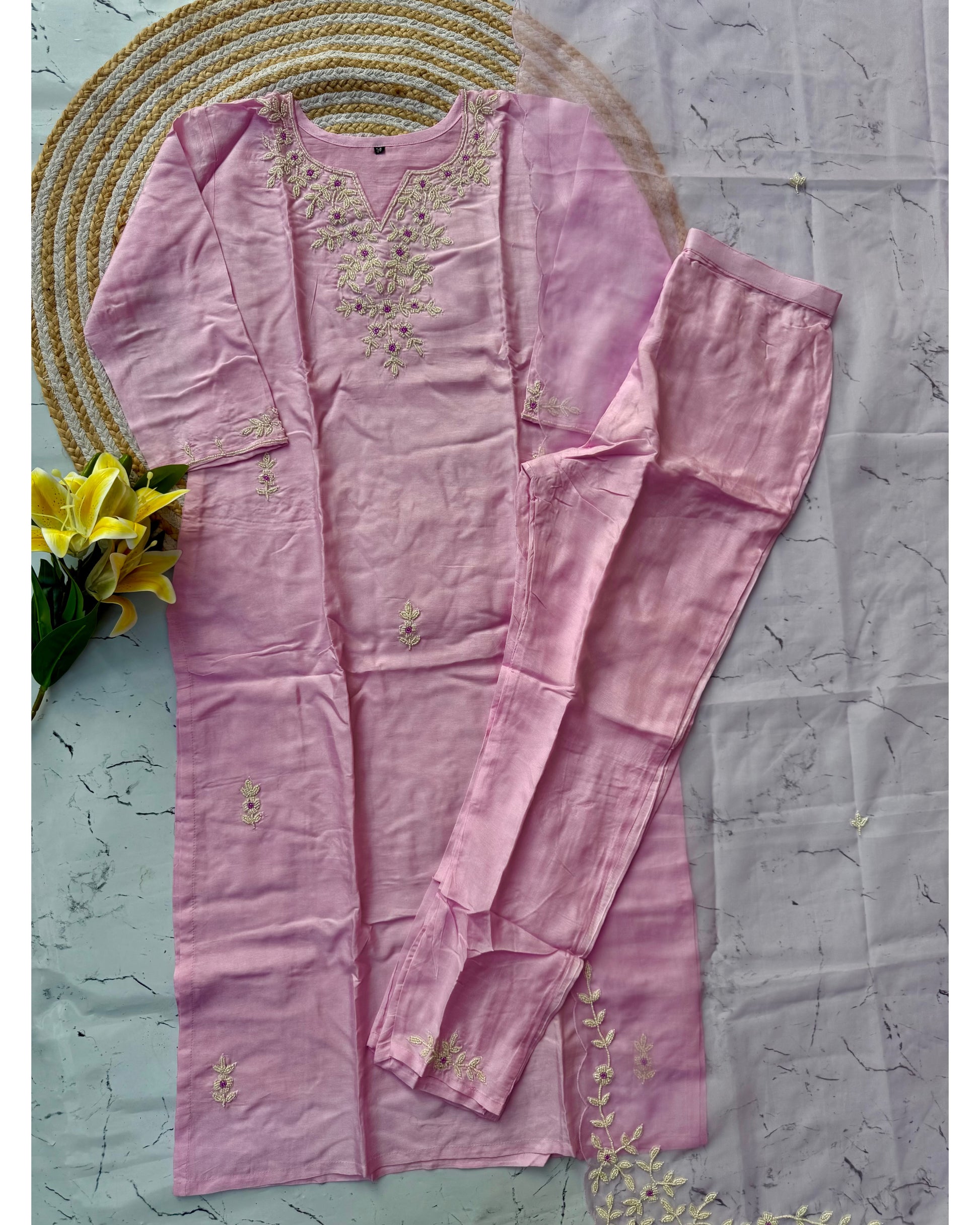 “Suhani” Beautiful pearl work dola silk kurta bottom with dupatta set 🛍️