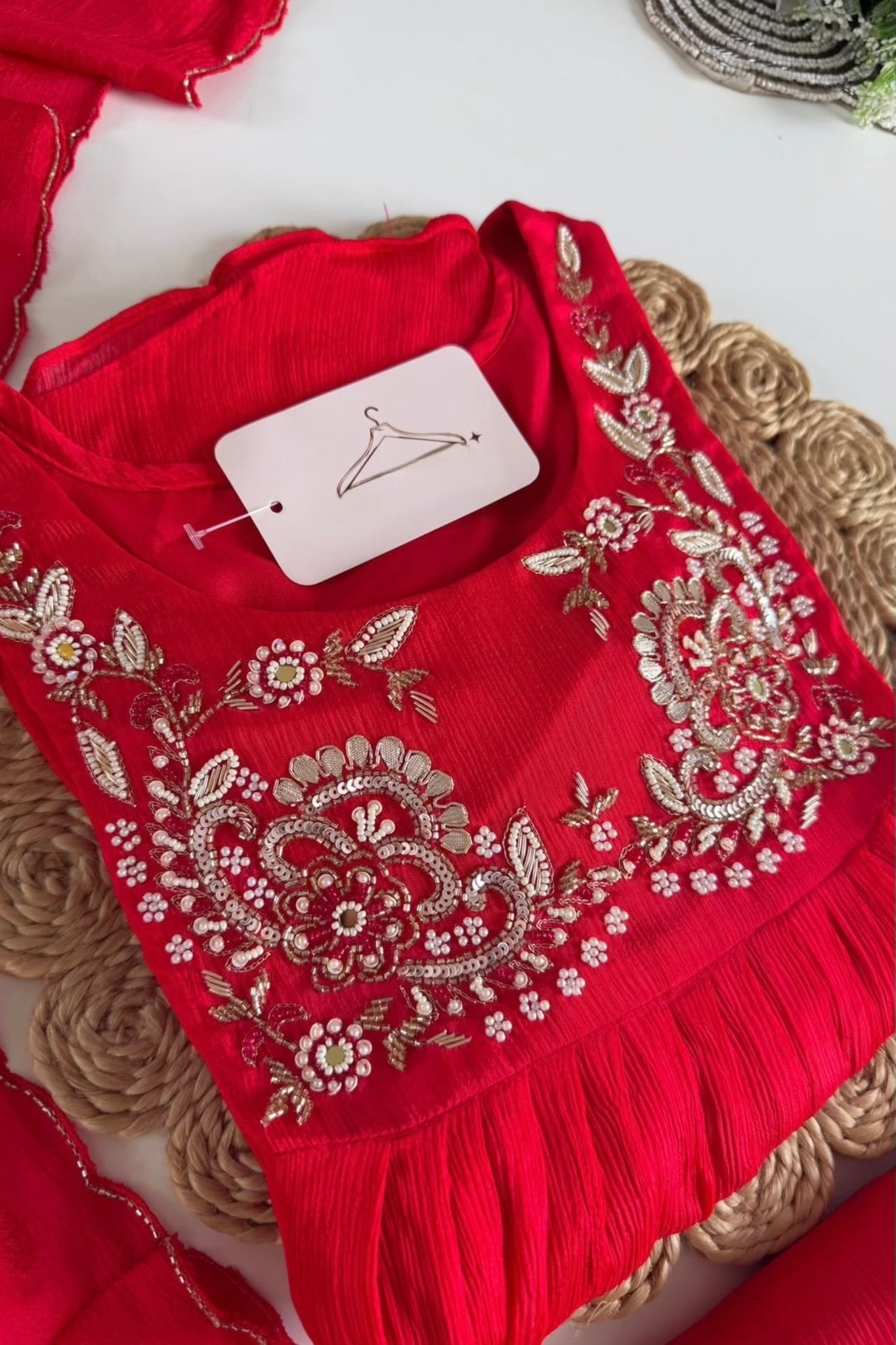 “Saanvi” Chinon Handwork Anarkali Kurti Pant With Dupatta Set Chinon Handwork Anarkali Kurti Pant With Dupatta Set