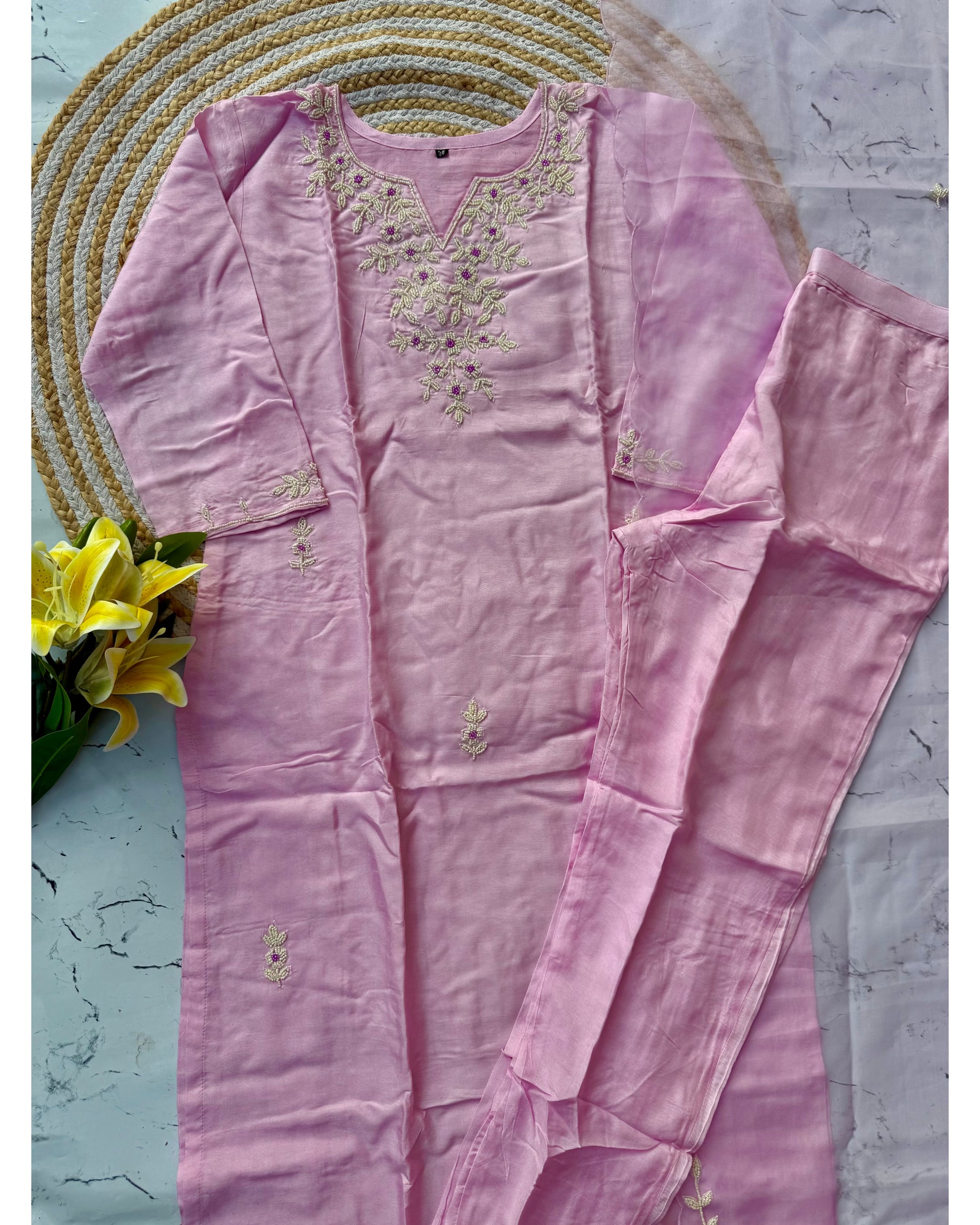 “Suhani” Beautiful pearl work dola silk kurta bottom with dupatta set 🛍️