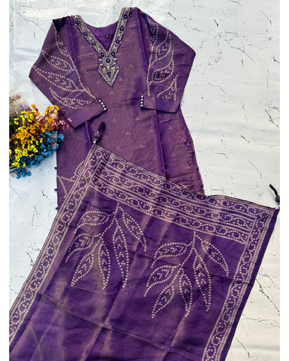 "Niharika" Beautiful printed Tissue silk kurti bottom with dupatta set