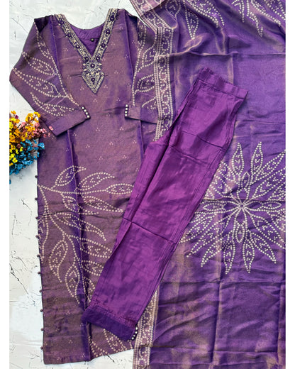 "Niharika" Beautiful printed Tissue silk kurti bottom with dupatta set