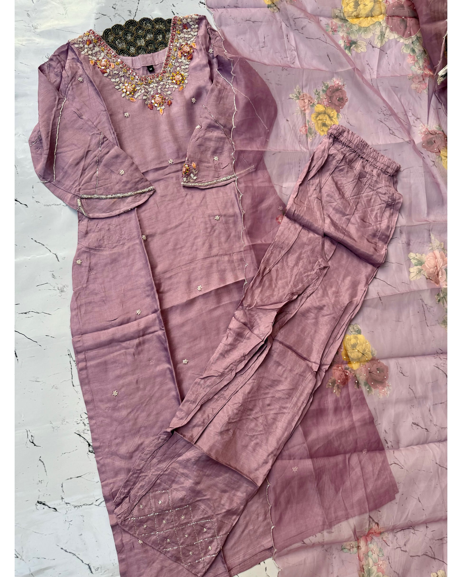 "Jyoti" Party wear Handcrafted dola silk set