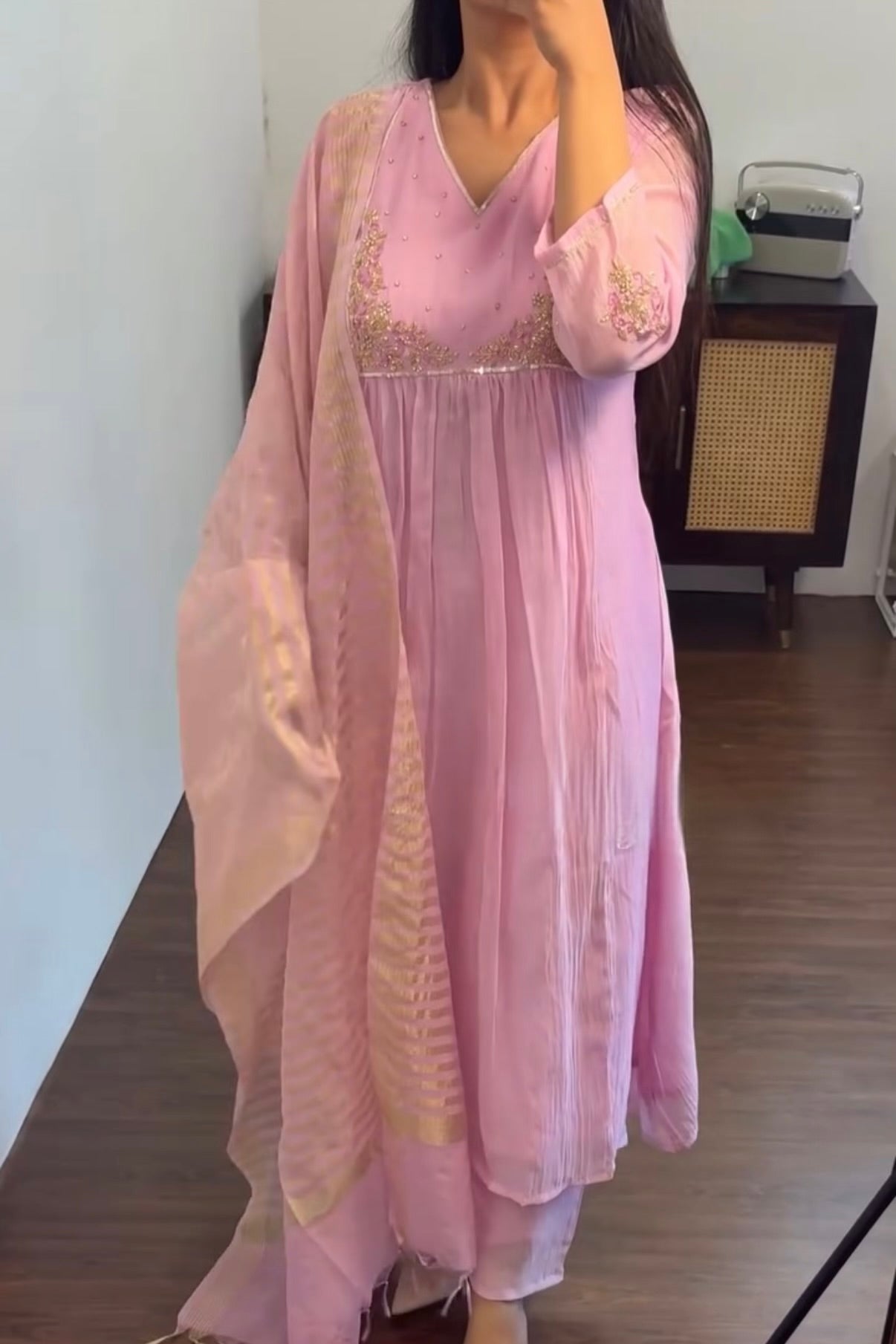 Gulnoor – Mul Chanderi A-Line Kurta Set with Dupatta