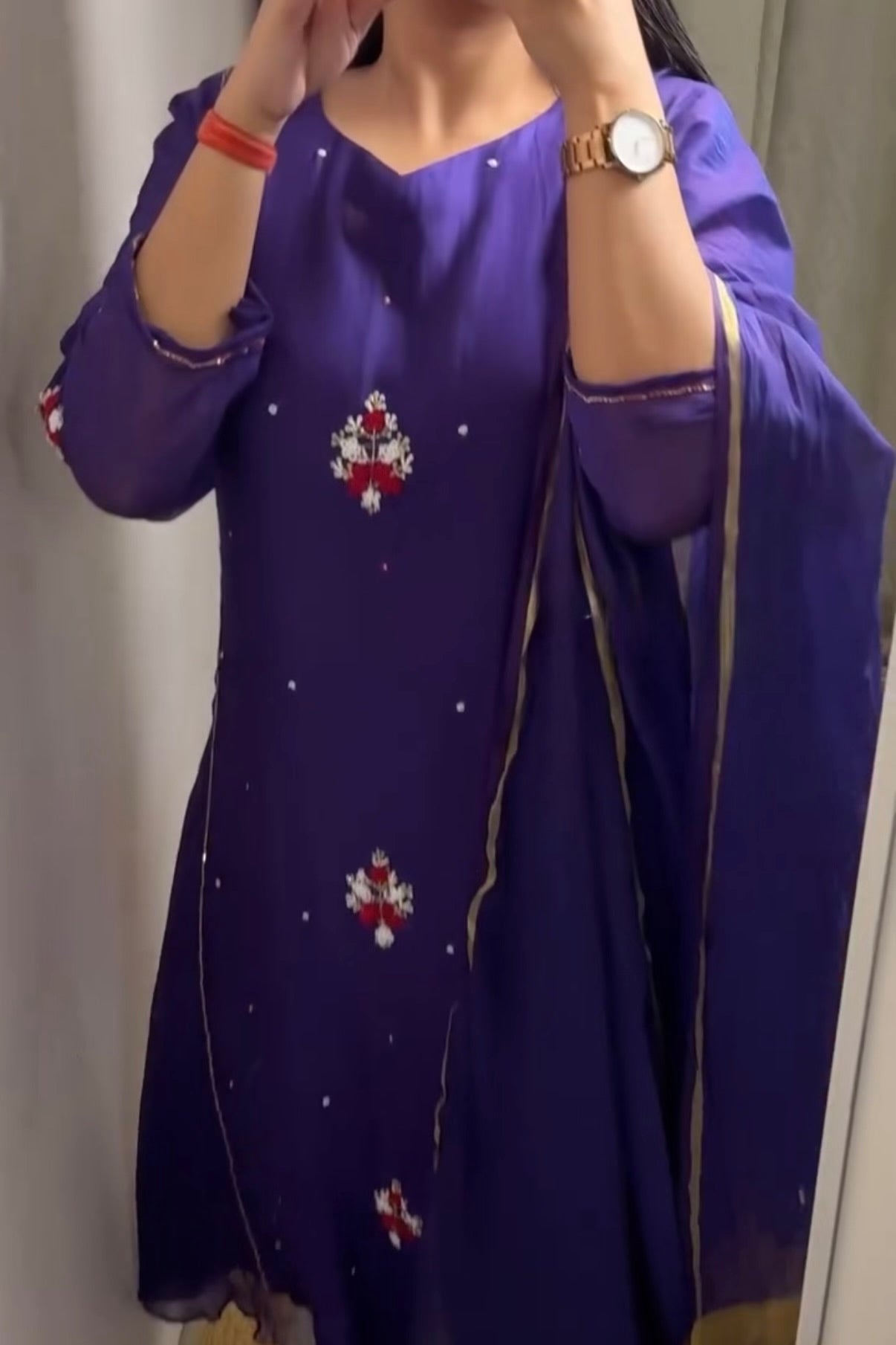 “Myra” Purple Mul Chanderi A-Line Anarkali Kurta set