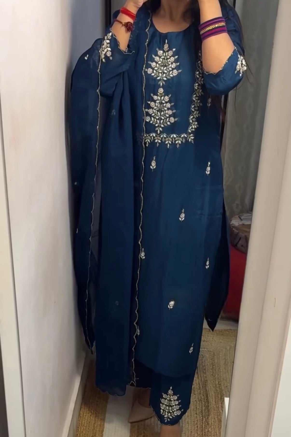 “Orange” Partywear Orange heavy handwork Dola Silk Kurta Set