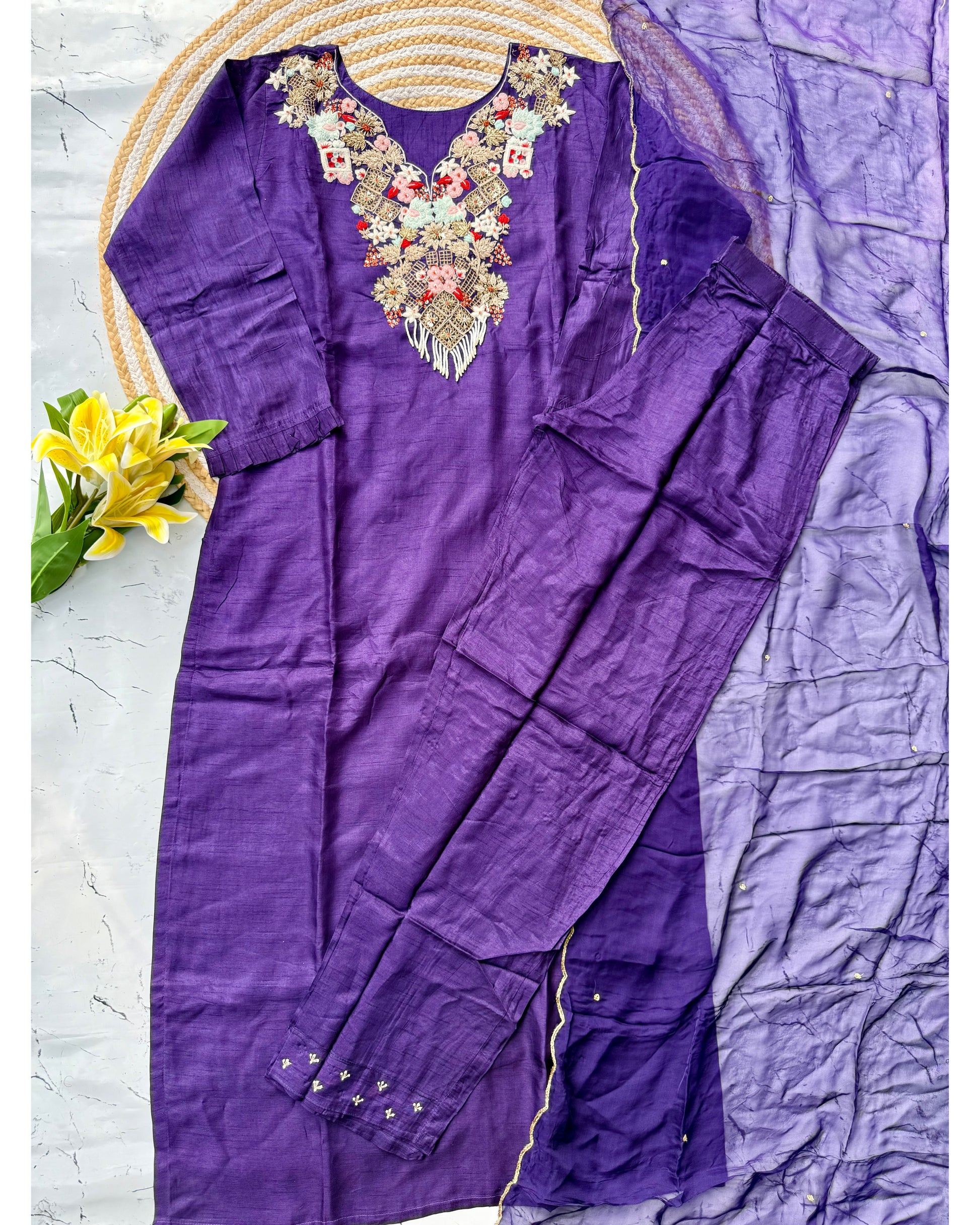 “Aahana ” Premium heavy handwork dola silk kurti set