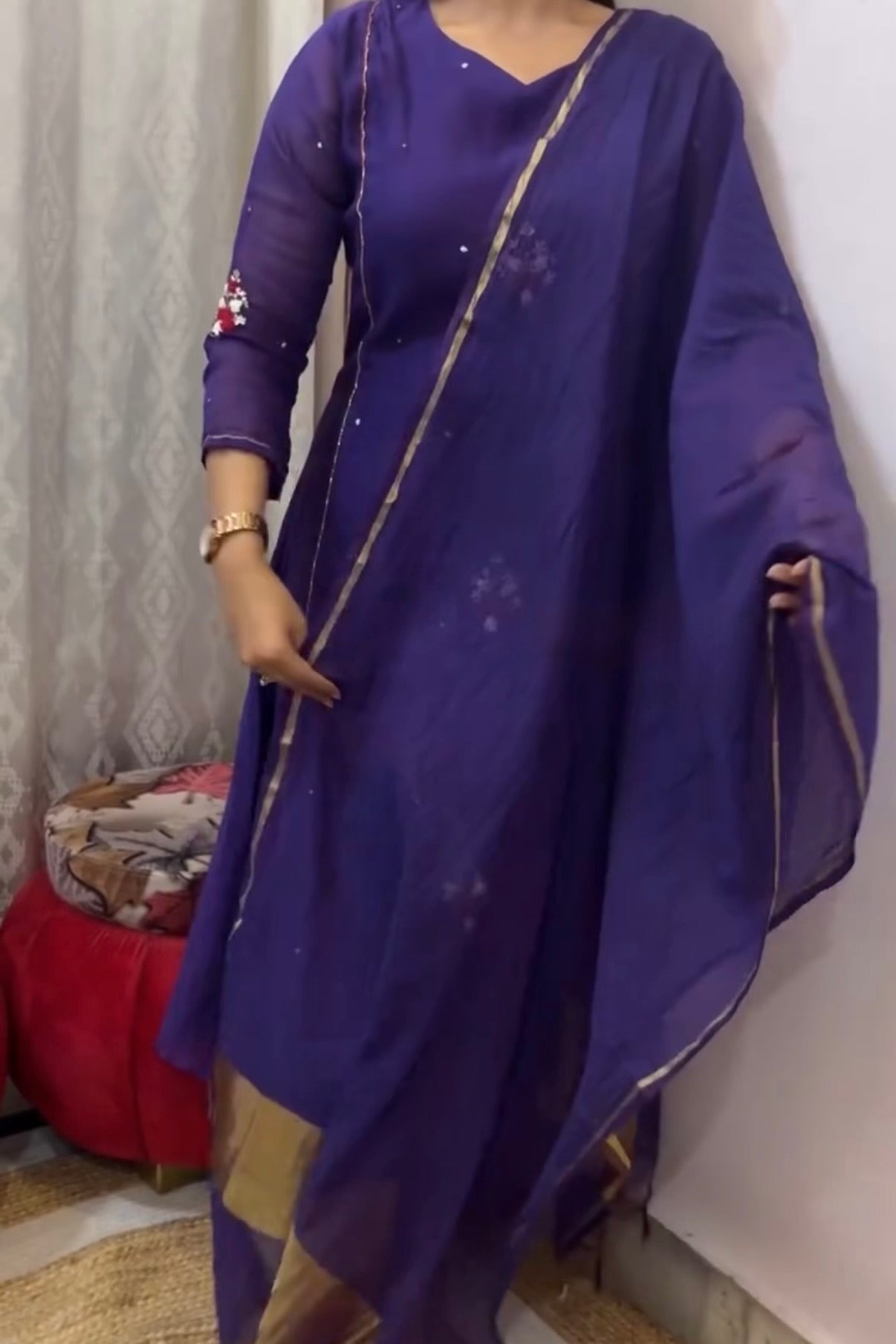 “Myra” Purple Mul Chanderi A-Line Anarkali Kurta set