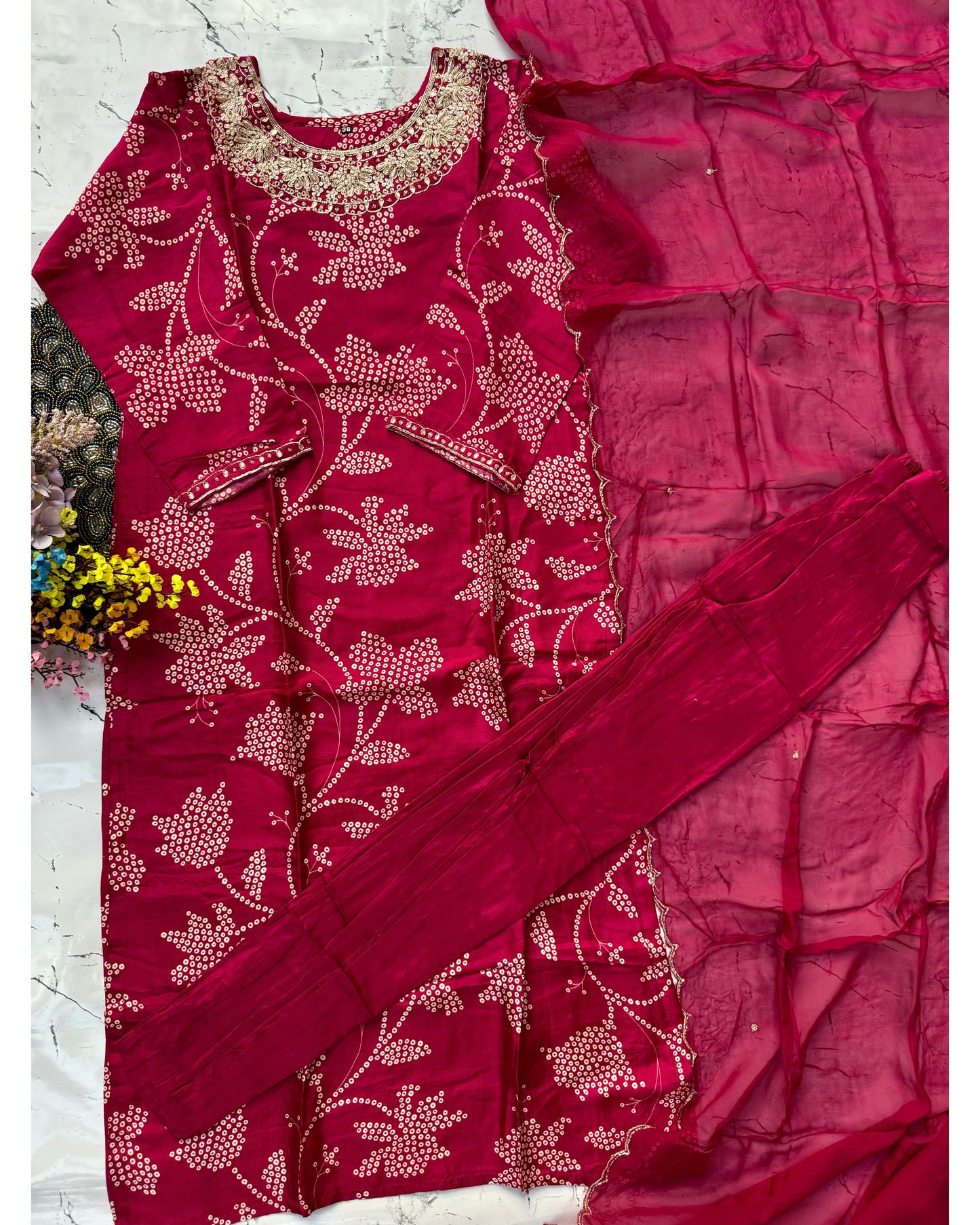 "Grishma" Beautiful printed Russian silk kurti bottom with dupatta set