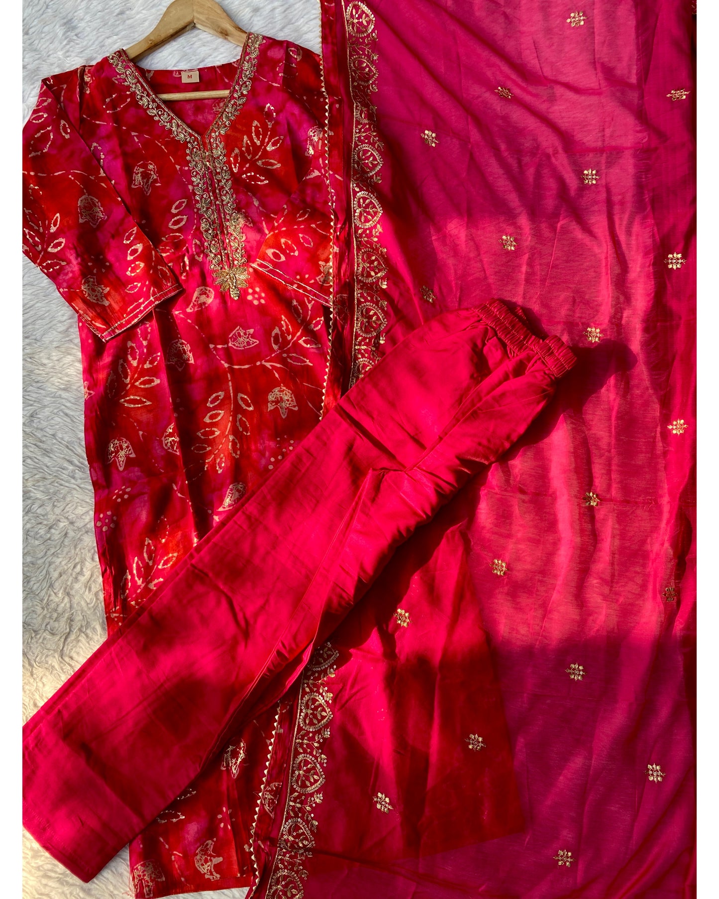 “NOMAISA” Maroon Muslin printed kurti pant dupatta set