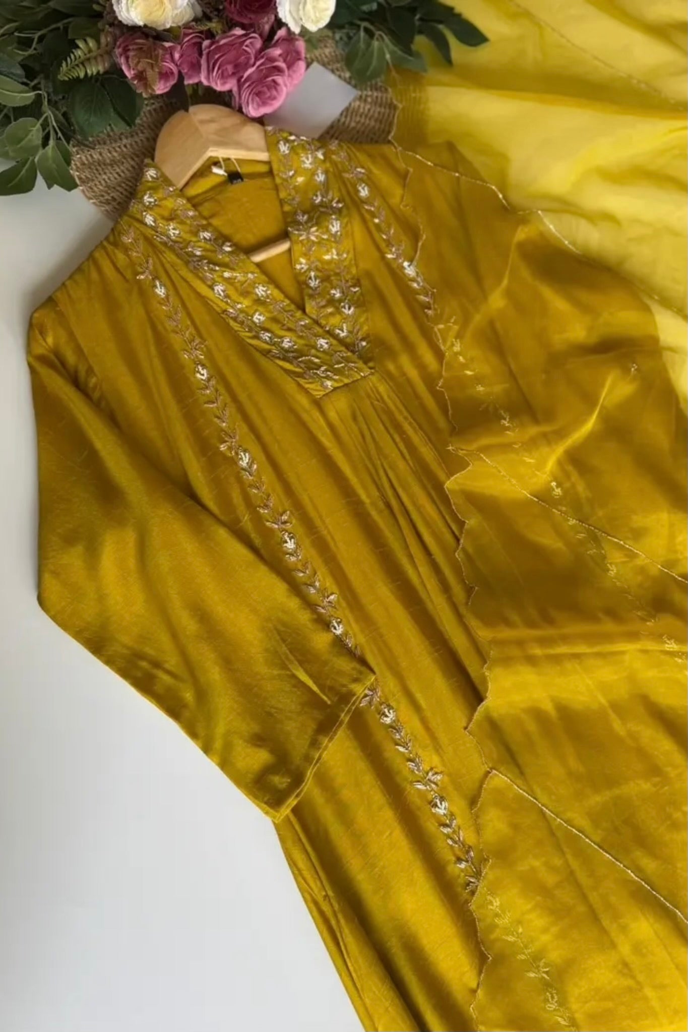 ✨Eira- Heavy handwork Dola silk A line kurti set