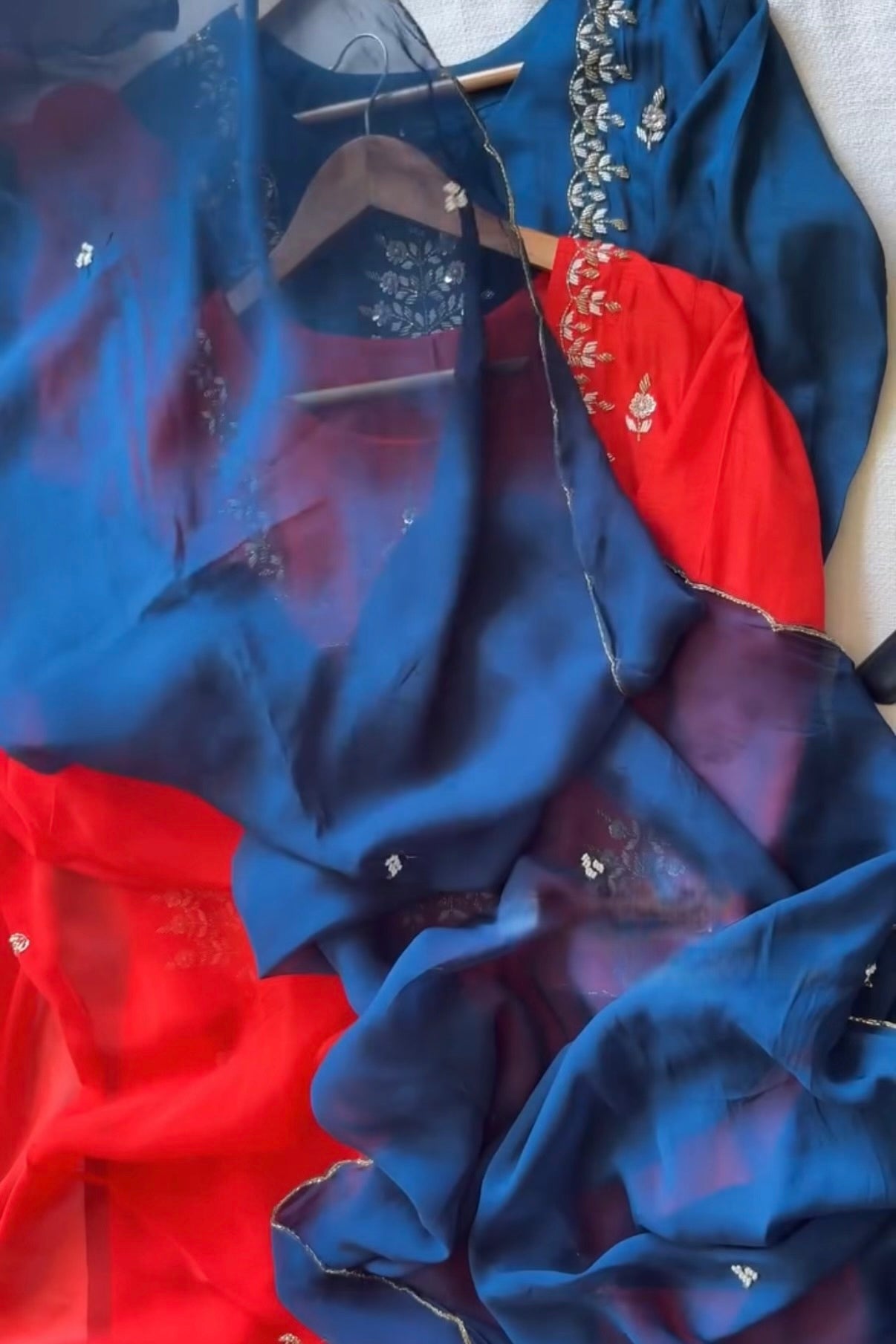 “Orange” Partywear Orange heavy handwork Dola Silk Kurta Set