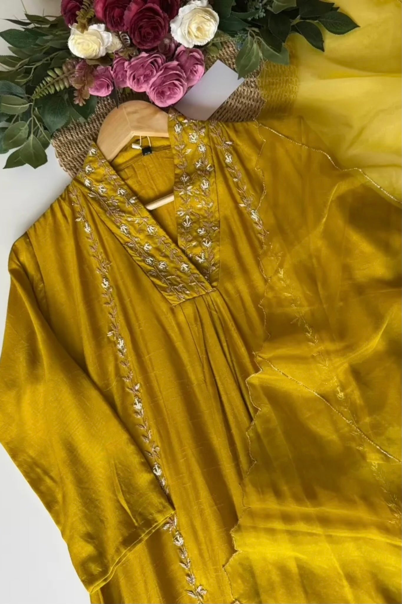 ✨Eira- Heavy handwork Dola silk A line kurti set
