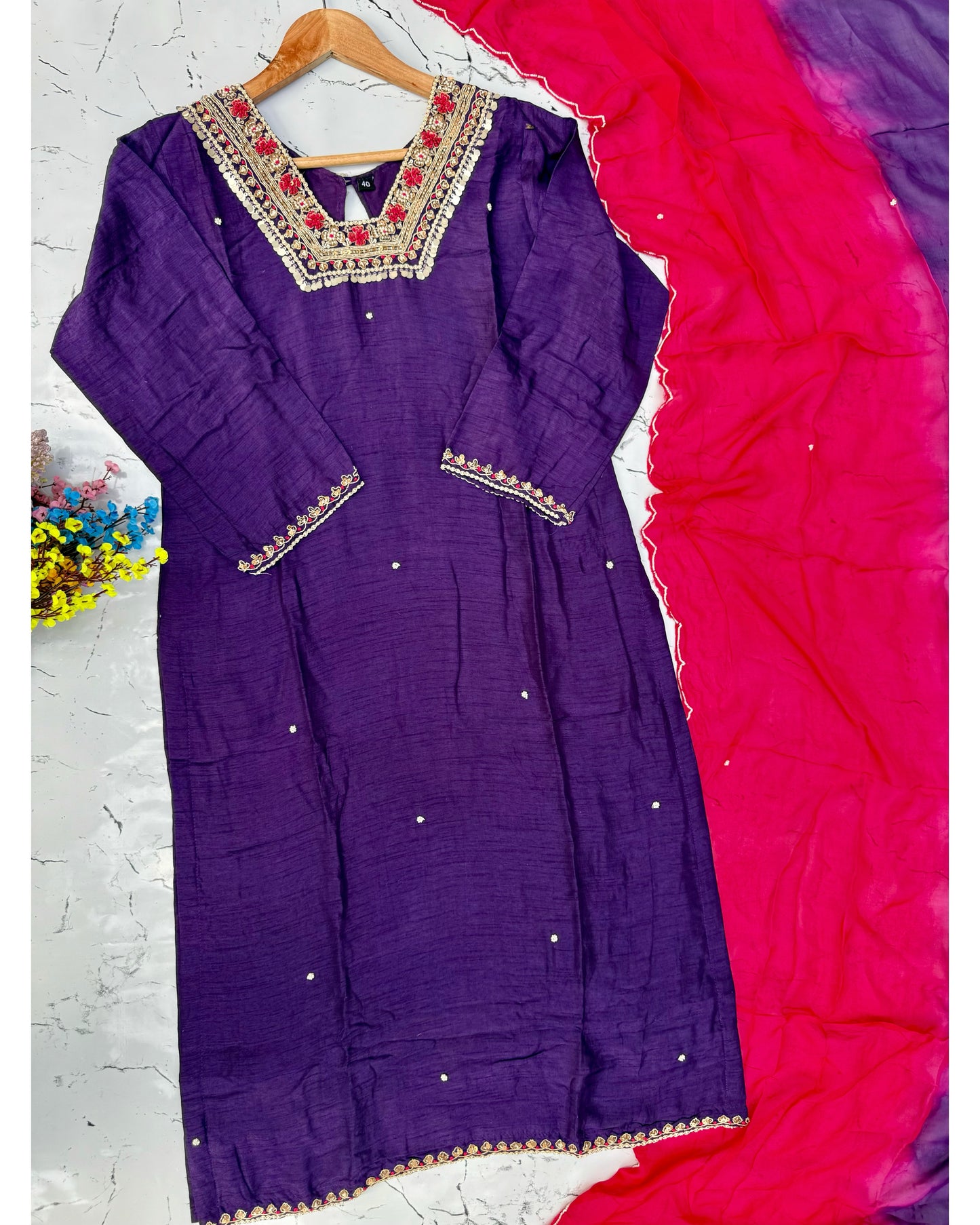 "SALINI" Tissue silk stright heavy work kurti set