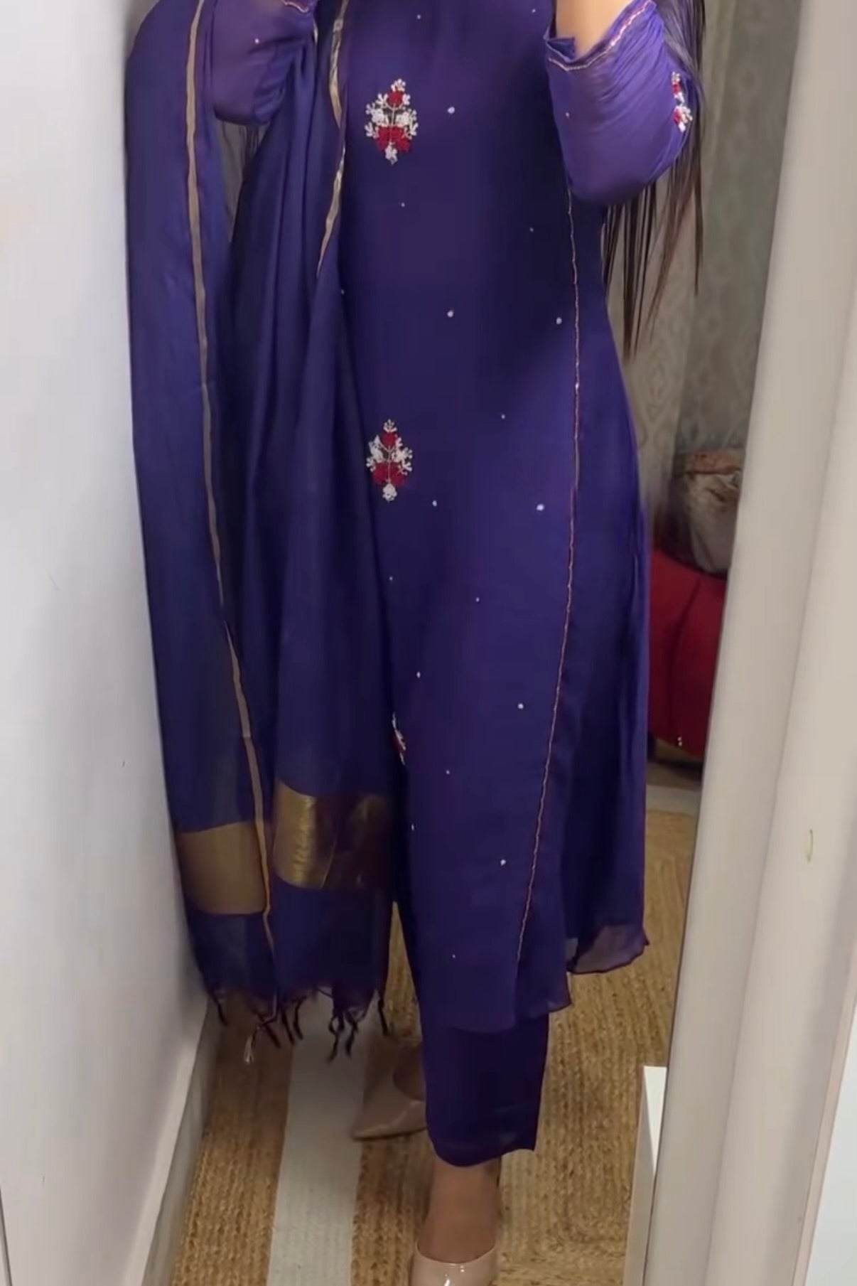“Myra” Purple Mul Chanderi A-Line Anarkali Kurta set