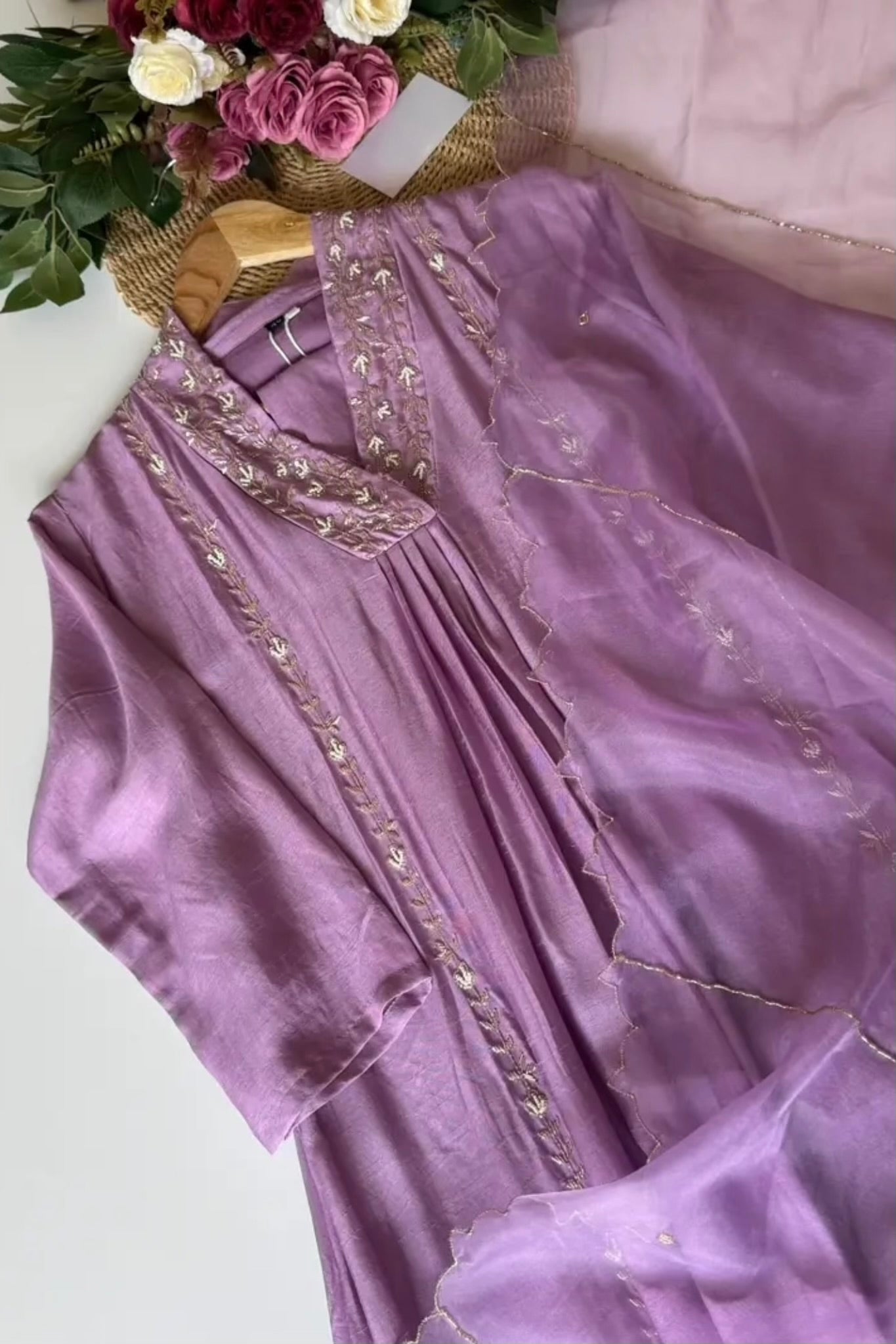 ✨Eira- Heavy handwork Dola silk A line kurti set