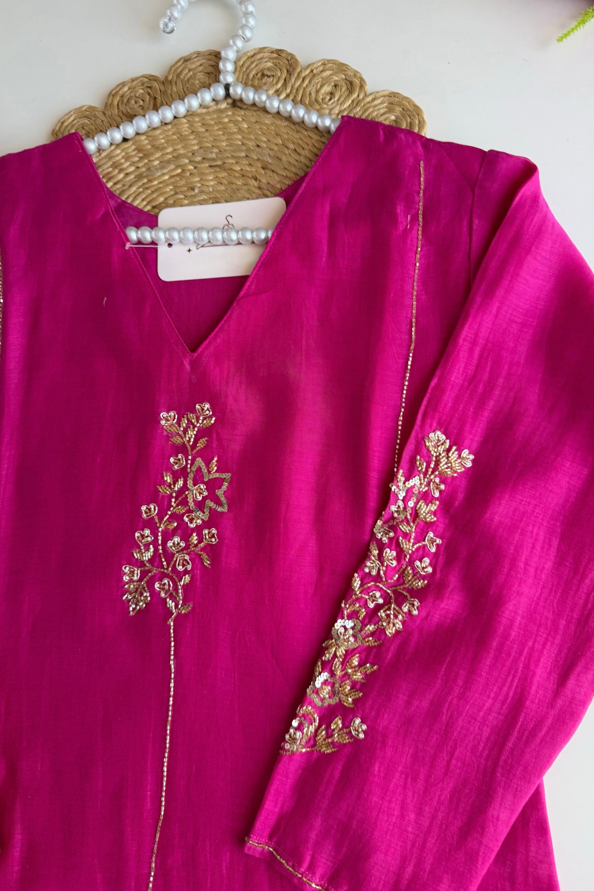 ✨”Rida - Premium Pink Mul Chanderi A-Line Kurta Set