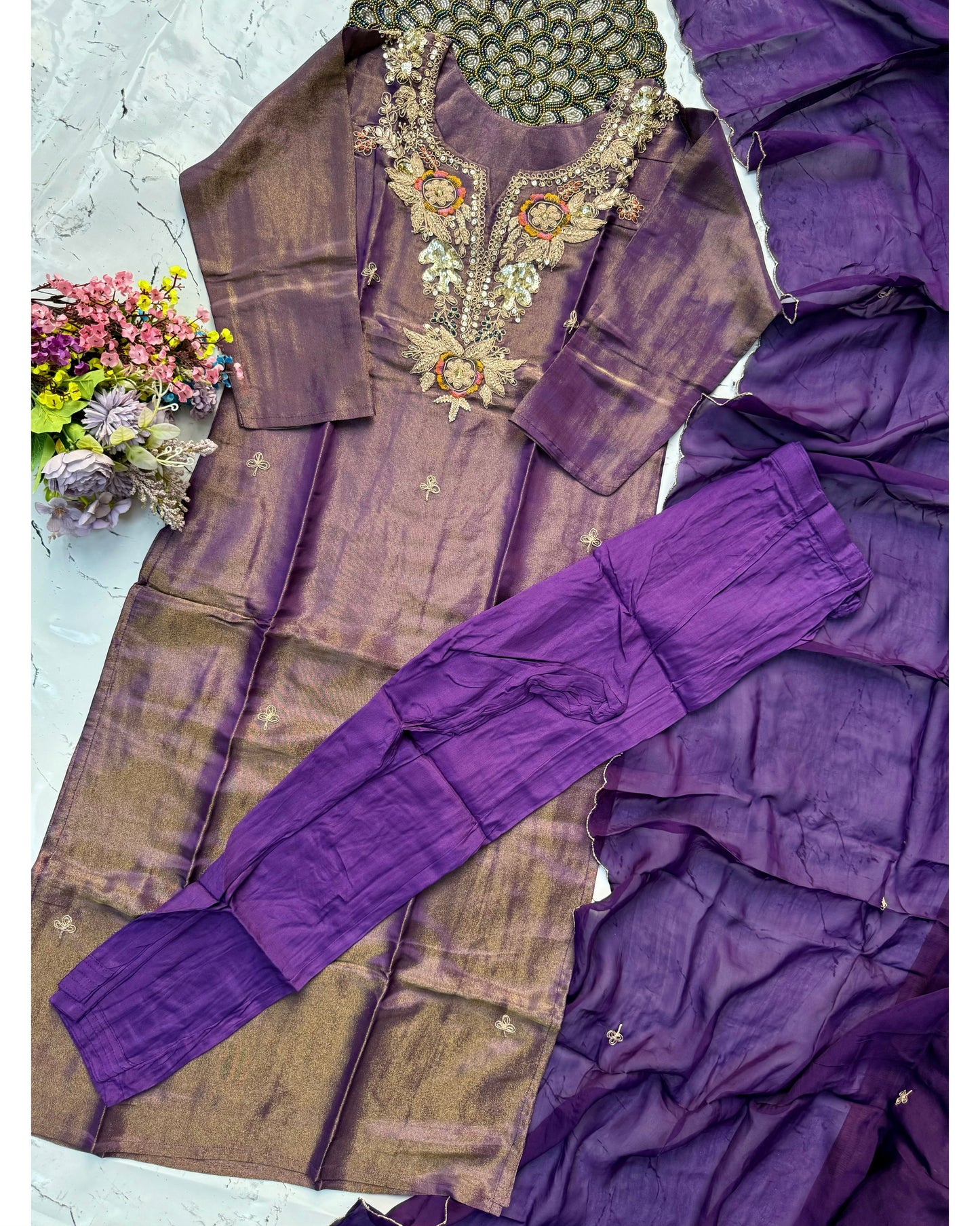 “HAYAT” Premium tissue silk stright kurti bottom with dupatta set