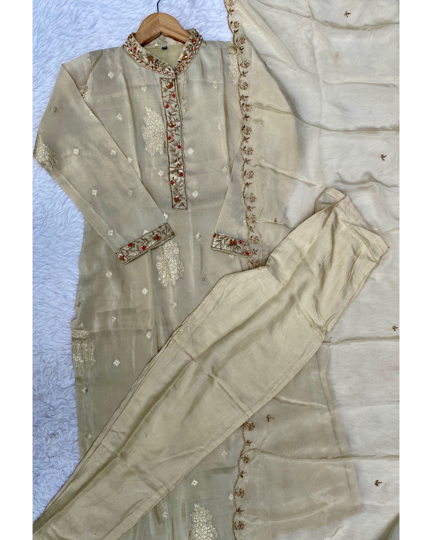 “JANVI” Self design Tissue silk kurta bottom with dupatta set