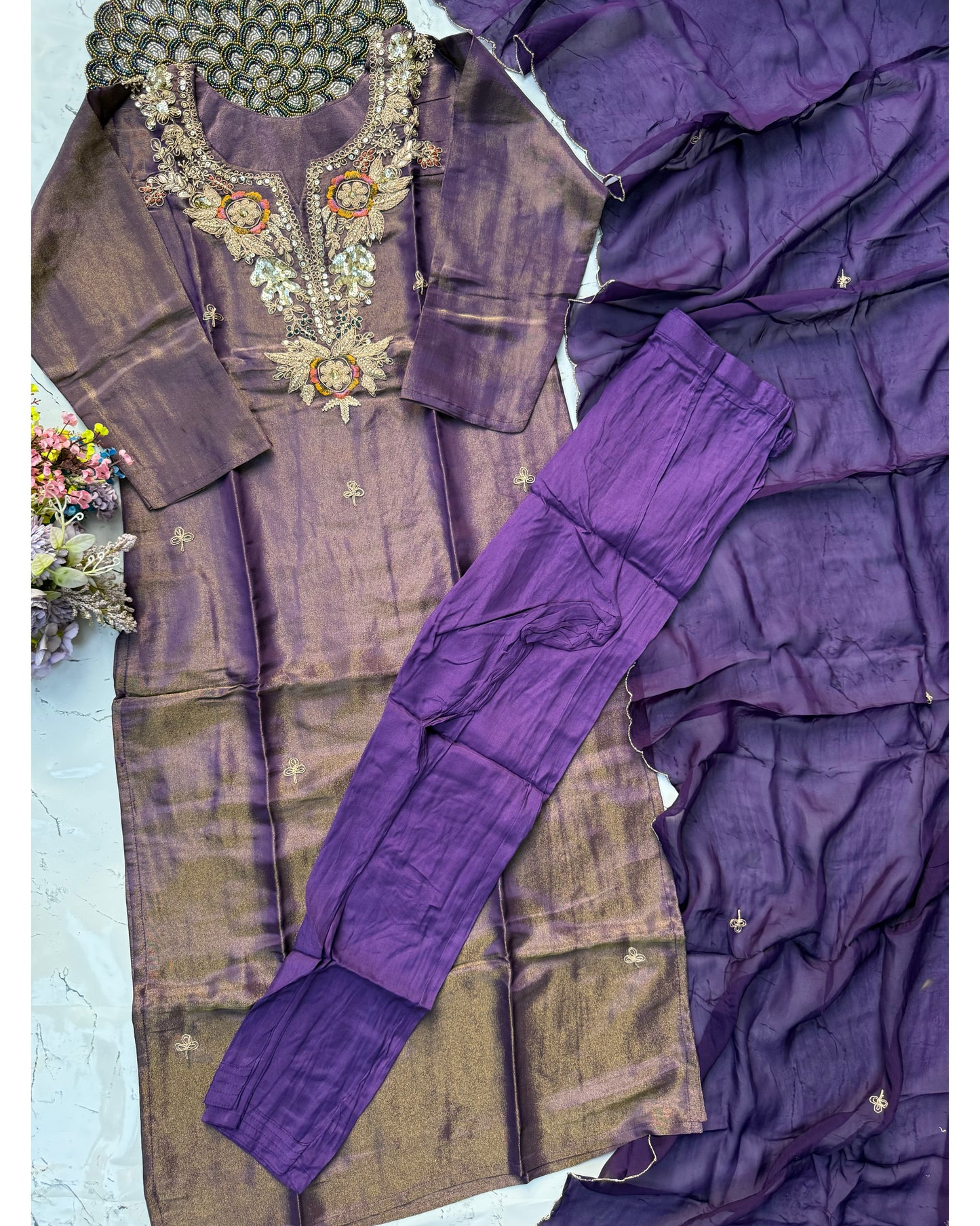 “HAYAT” Premium tissue silk stright kurti bottom with dupatta set