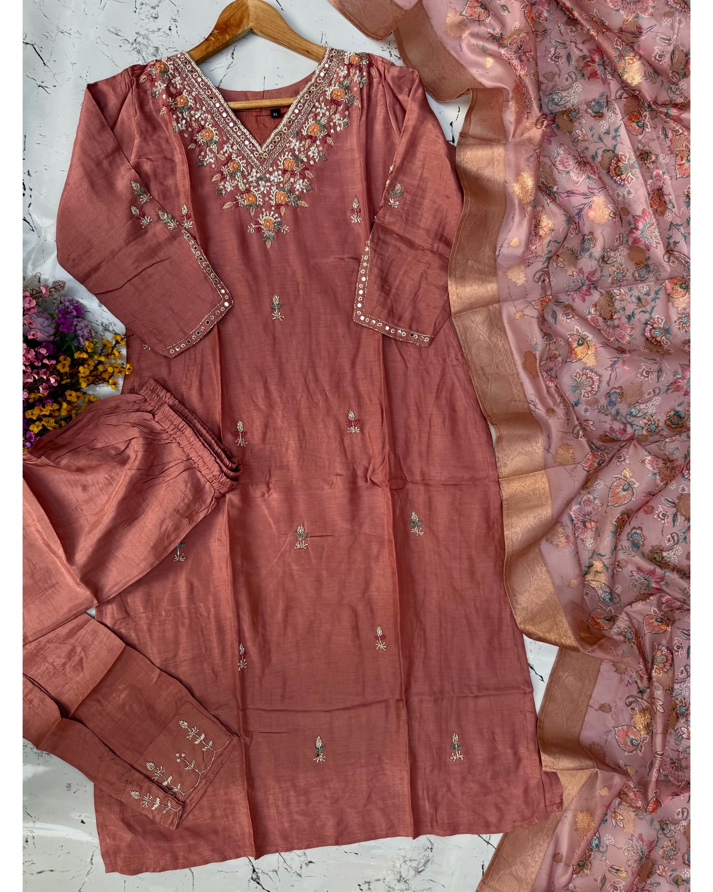 "HIJR" Party wear Handcrafted dola silk set