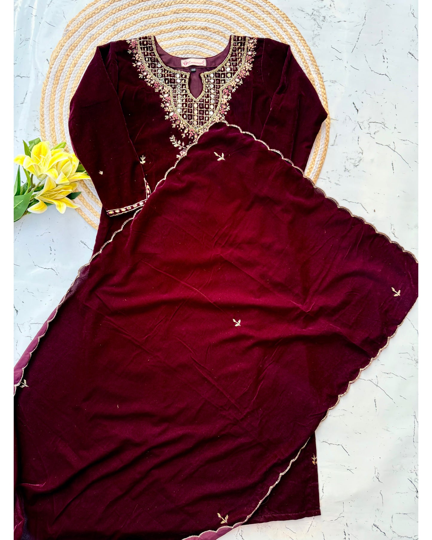 “Jivika” Maroon heavy velvet handwork suit set