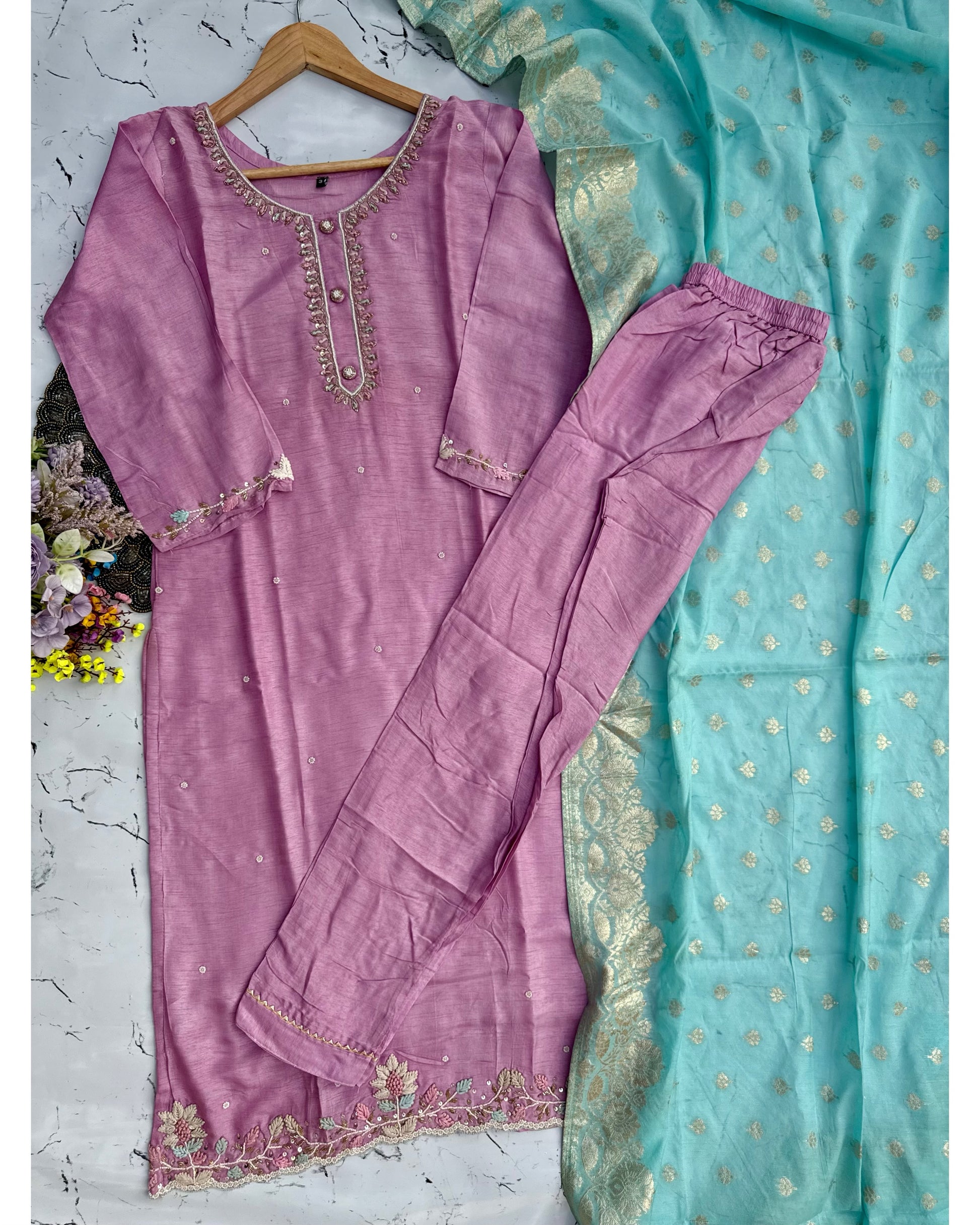 “Divya” Latest heavy handwork dola silk set