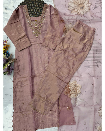 “Samita” Box design Party wear Tissue silk kurti palazzo set 🛍️