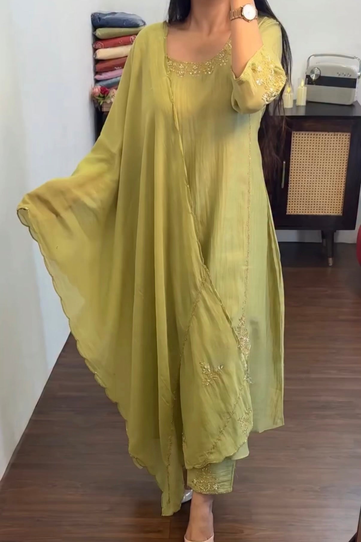 💕”Nayra – Premium Mul Chanderi A-Line Kurta Set